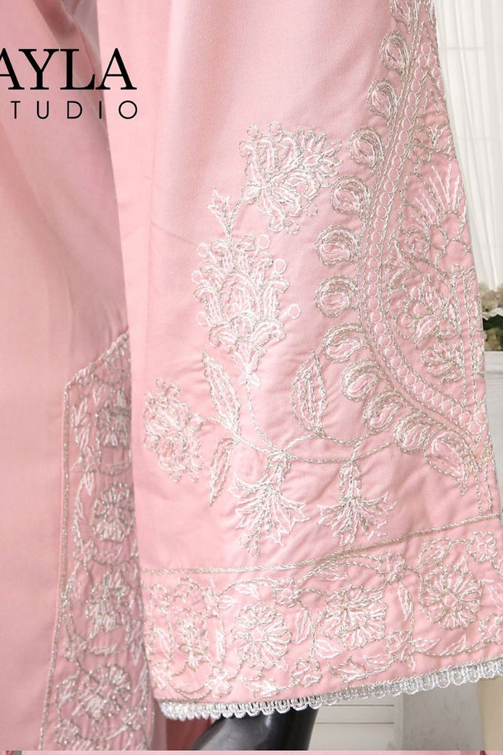 Ayla Studio - 2-Piece Solid Embroidered Suit - GULBADAN - SOFT PINK - Wash & Wear