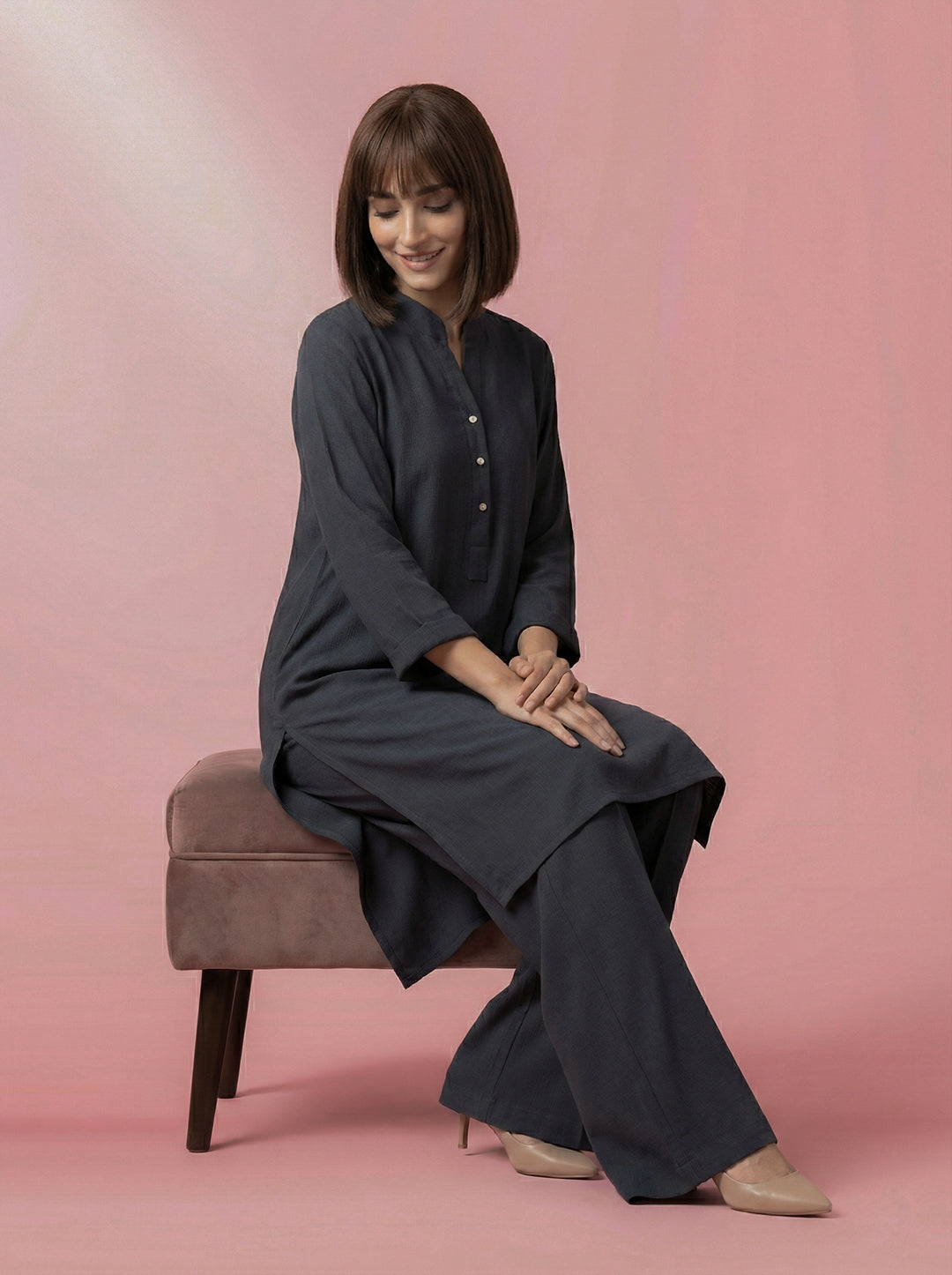 Gulabo - Ayla Set Blended Cape Suit For Women - Navy - 2 Piece