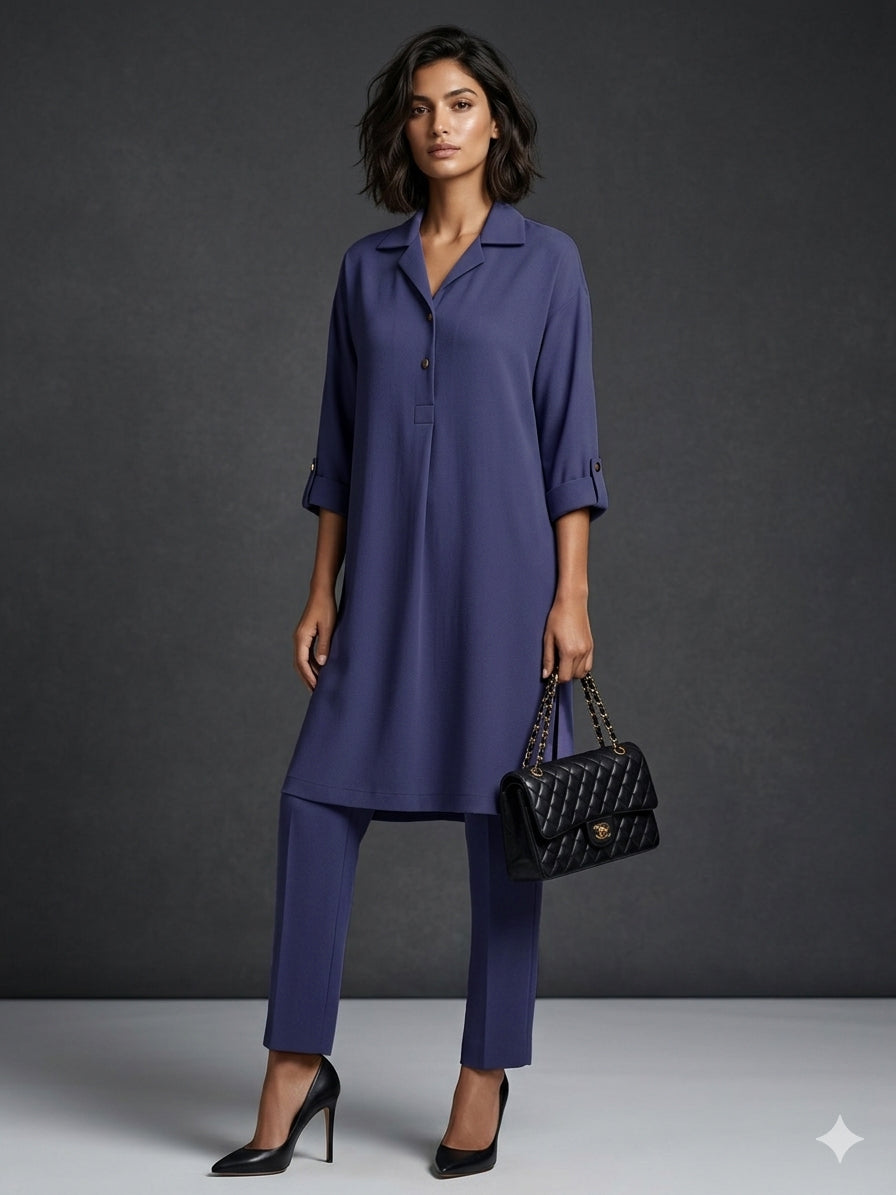 Gulabo - Blended Crepe Iris Lane Set For Women - Navy - 2 Piece