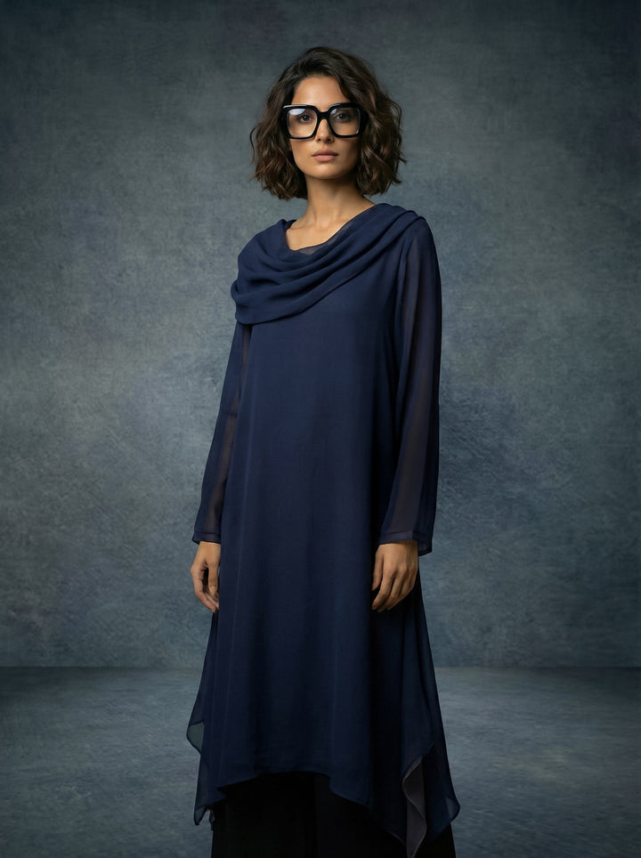 Gulabo - Celine Set Blended Chiffon Suit For Women - Navy Grey - 2 Piece