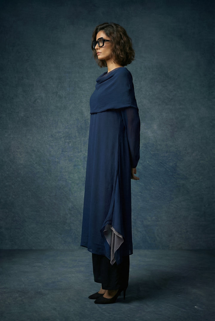 Gulabo - Celine Set Blended Chiffon Suit For Women - Navy Grey - 2 Piece