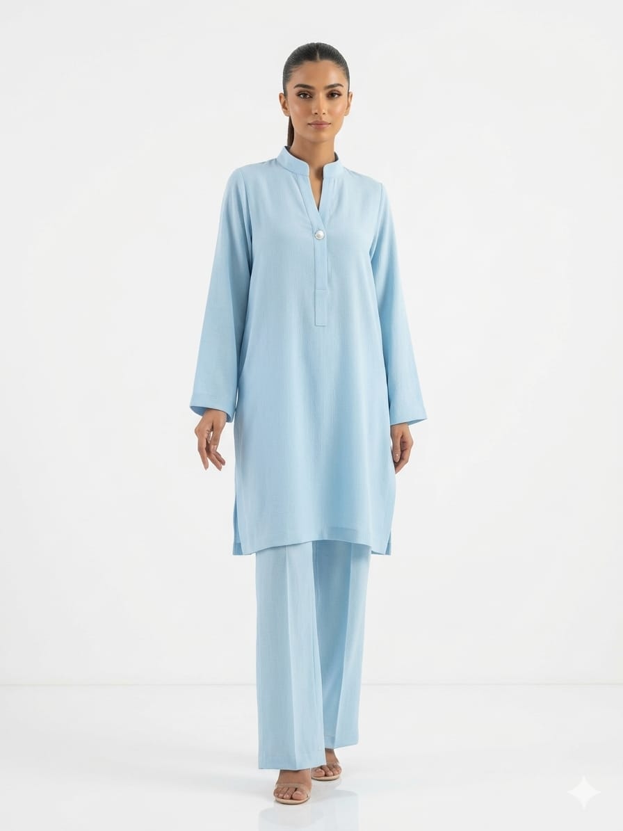 Gulabo - Cloud Set Blended Crepe Shirt For Women - Powder Blue - 1 Piece
