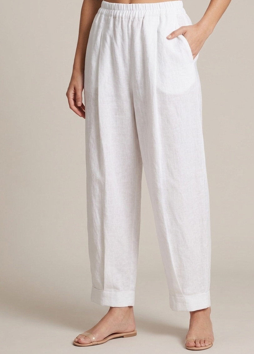 Gulabo - Cotton Irish Linen Easy Trouser For Women - White - 1 Piece