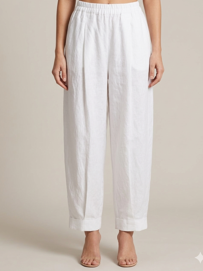Gulabo - Cotton Irish Linen Easy Trouser For Women - White - 1 Piece