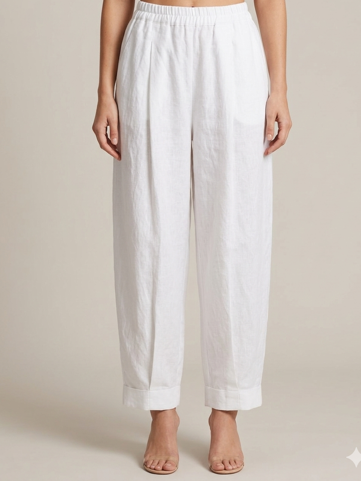 Gulabo - Cotton Irish Linen Easy Trouser For Women - White - 1 Piece