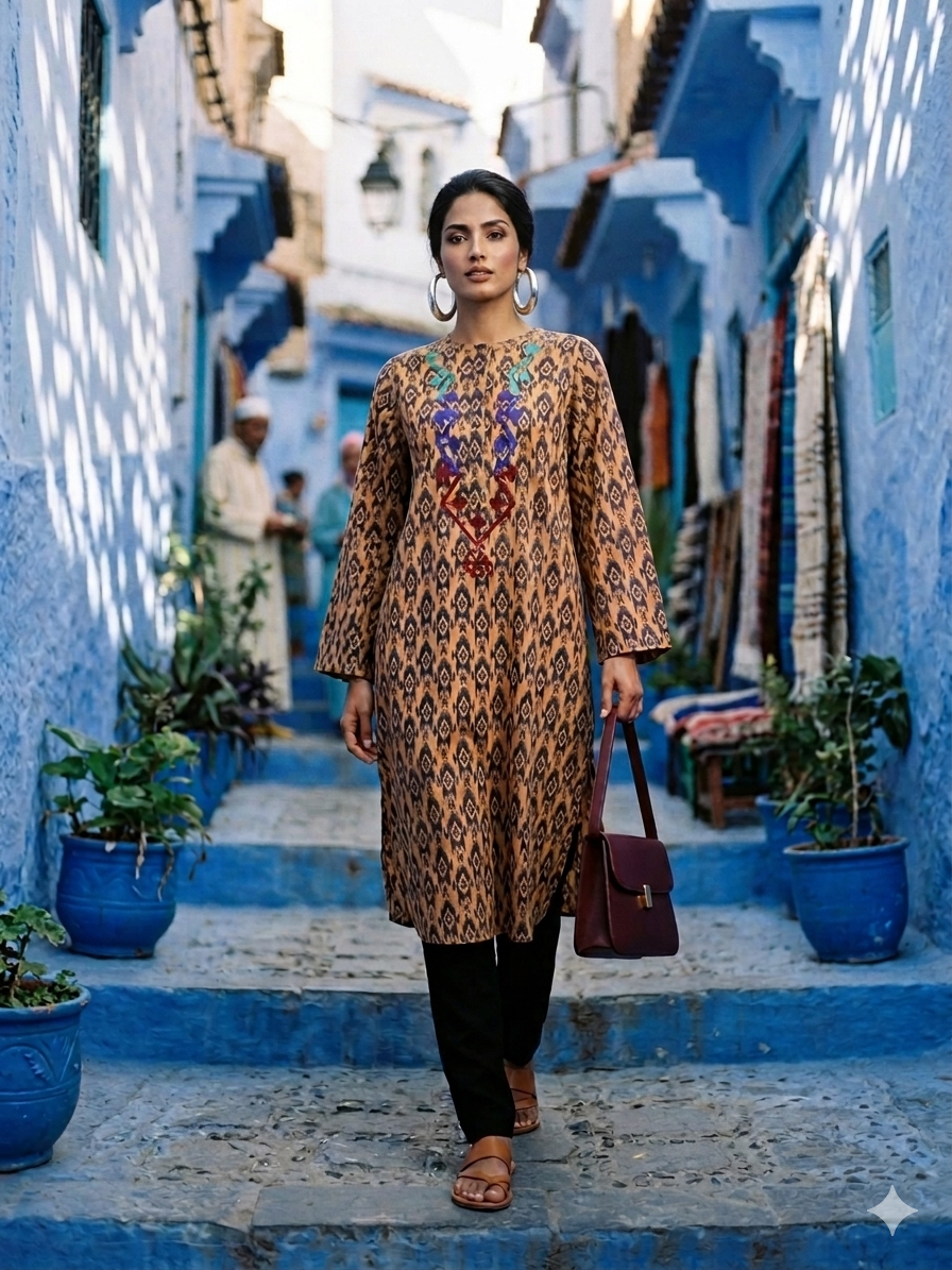 Gulabo - Cotton Lawn Amber Ikat Shirt For Women - Black - 1 Piece