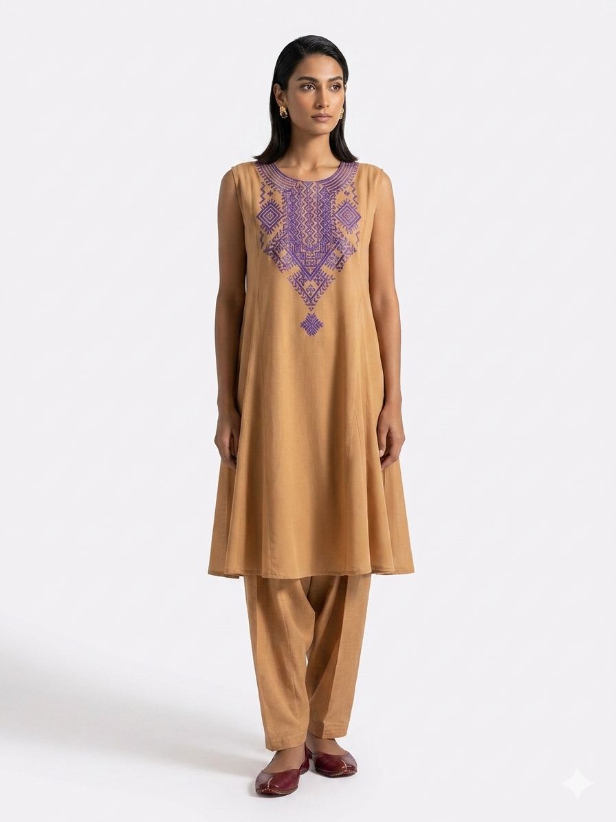 Gulabo - Cotton Lawn Kurta Shalwar For Women - Brown - 2 Piece