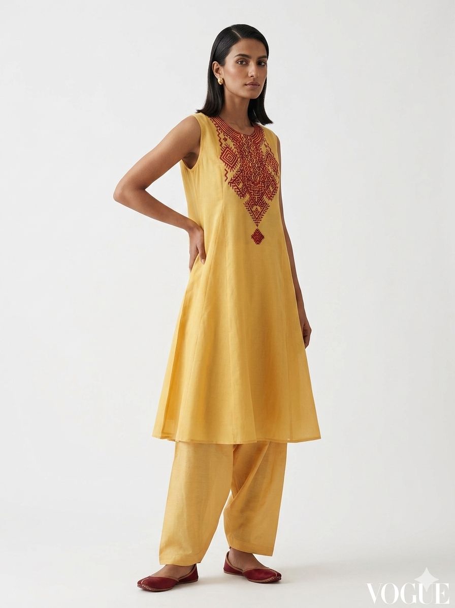 Gulabo - Cotton Lawn Ochre Kurta Shalwar For Women - Yellow - 2 Piece