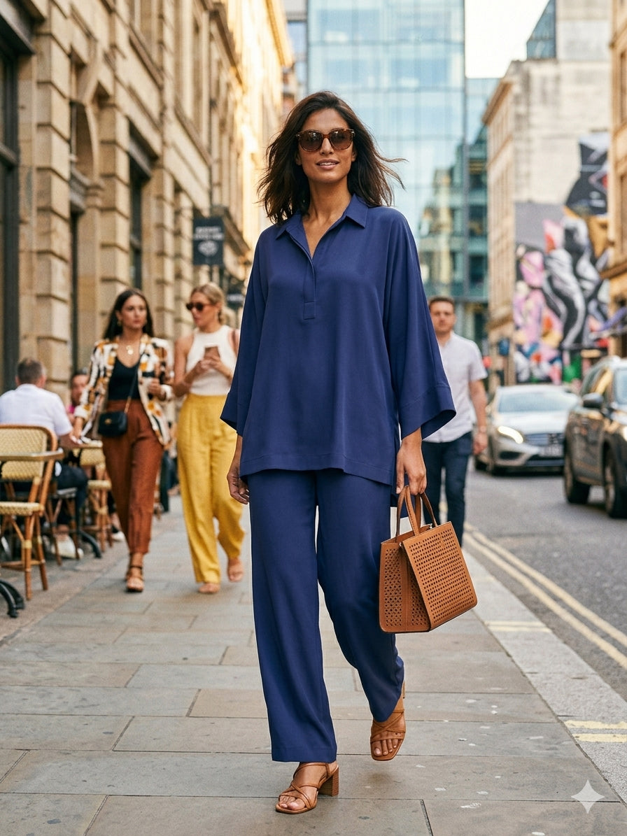 Gulabo - Crepe Indigo Set For Women - Navy - 2 Piece