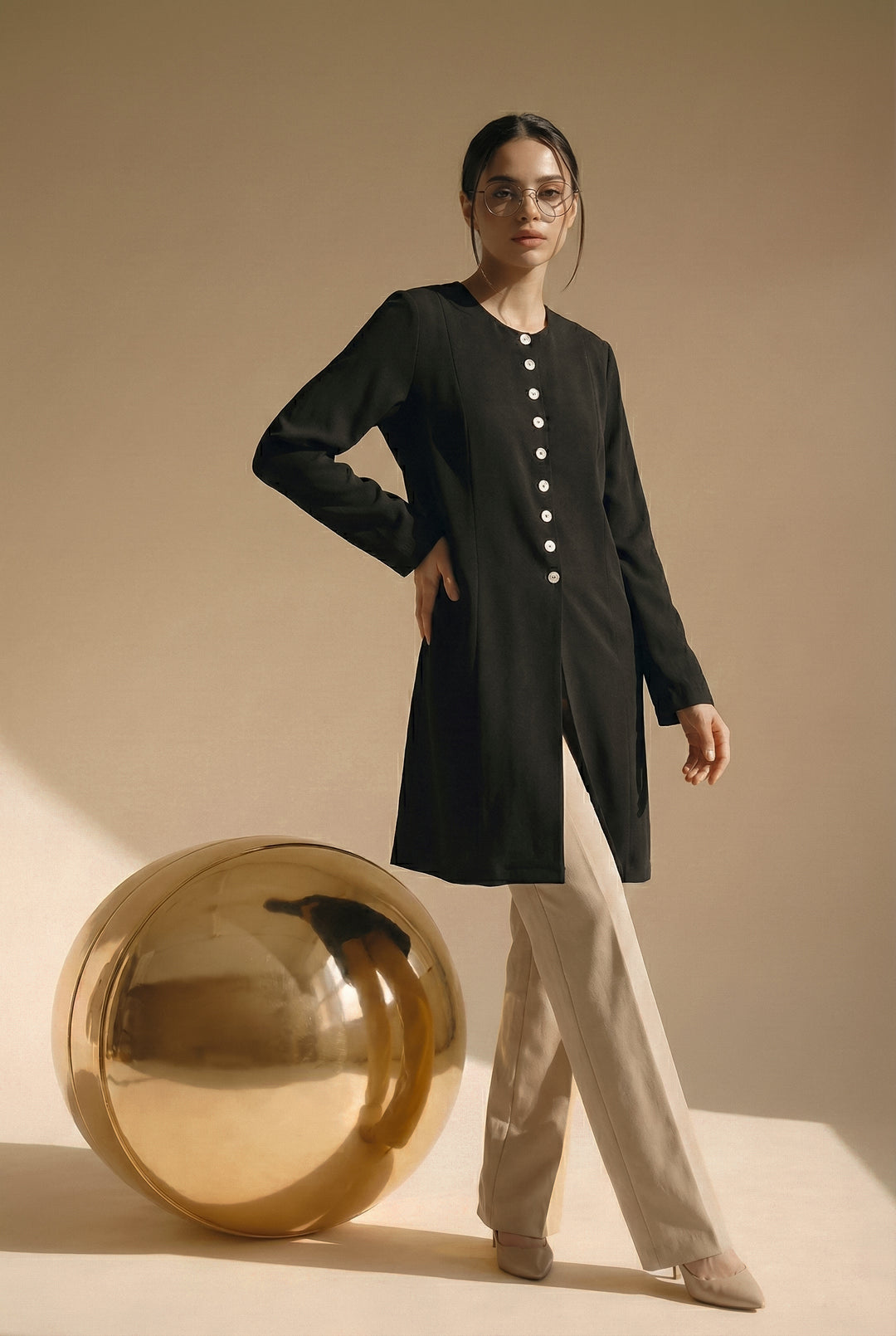 Gulabo - Elara Set Blended Crepe Suit For Women - Black Beige - 2 Piece