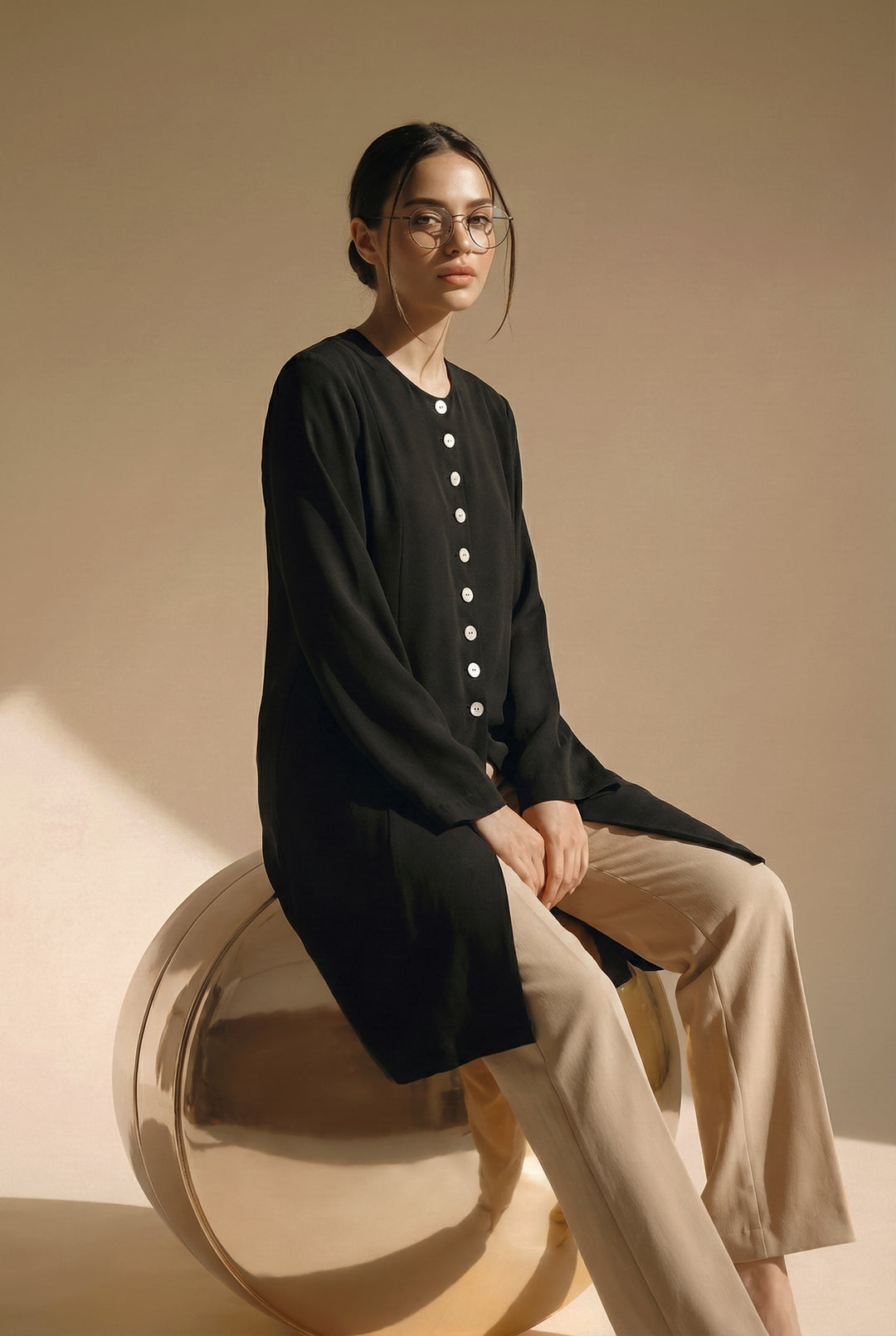 Gulabo - Elara Set Blended Crepe Suit For Women - Black Beige - 2 Piece