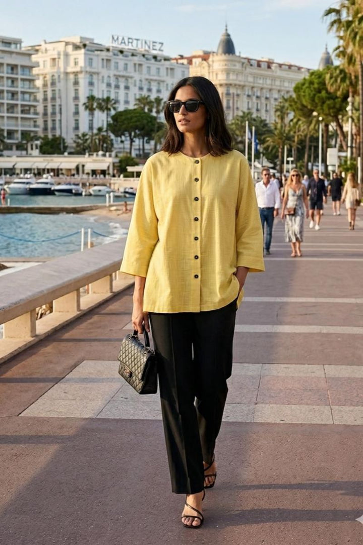 Gulabo - Pure Cotton Sunny Co-Ord Set For Women - Yellow Black - 2 Piece