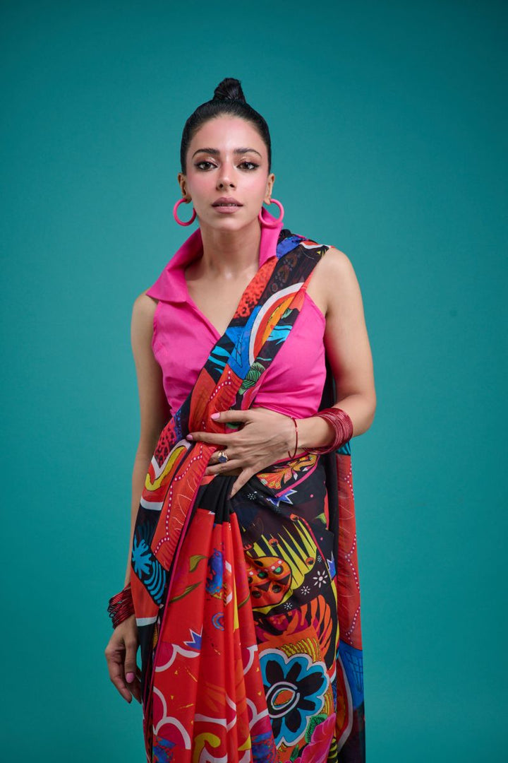 Gulabo - SORAYA SARI - Blended Chiffon - Black & Multi - 1 Piece