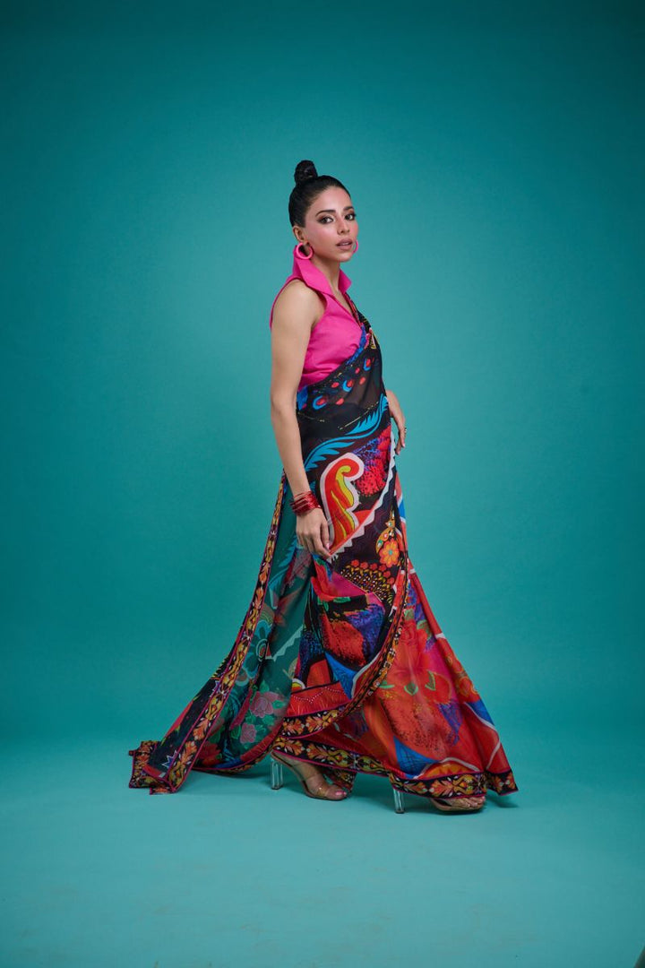 Gulabo - SORAYA SARI - Blended Chiffon - Black & Multi - 1 Piece