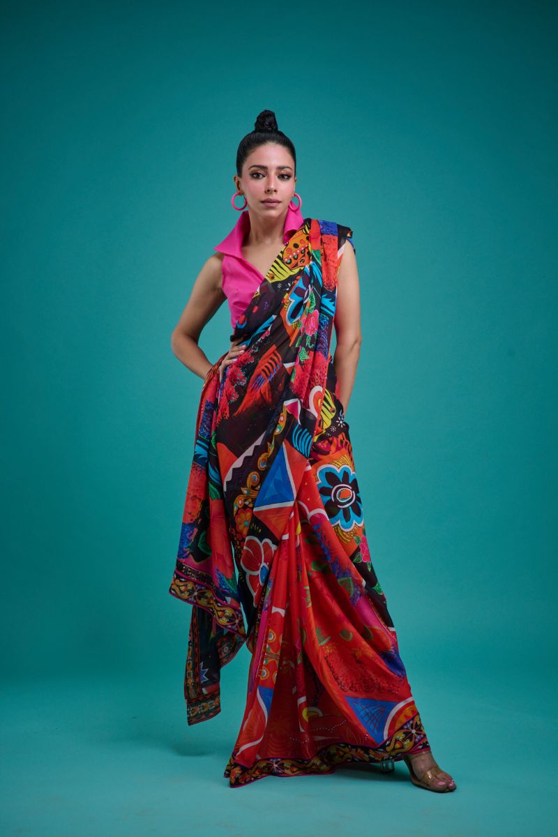 Gulabo - SORAYA SARI - Blended Chiffon - Black & Multi - 1 Piece