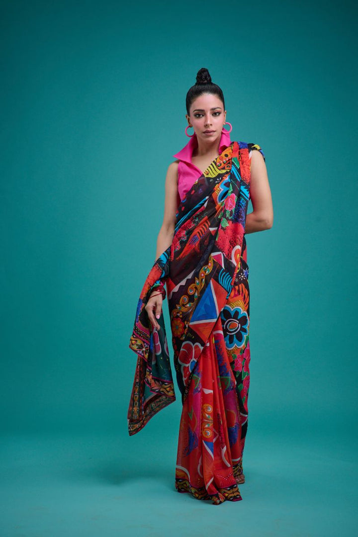 Gulabo - SORAYA SARI - Blended Chiffon - Black & Multi - 1 Piece