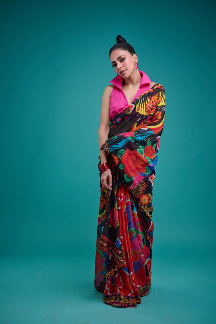 Gulabo - SORAYA SARI - Blended Chiffon - Black & Multi - 1 Piece