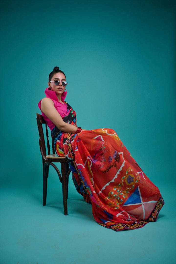 Gulabo - SORAYA SARI - Blended Chiffon - Black & Multi - 1 Piece