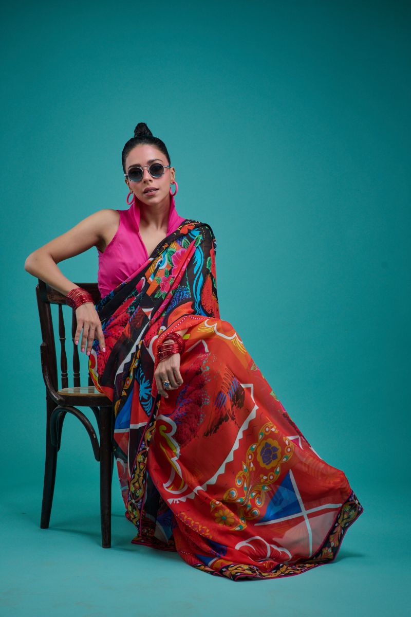 Gulabo - SORAYA SARI - Blended Chiffon - Black & Multi - 1 Piece