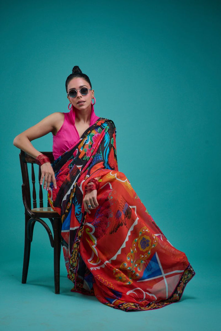 Gulabo - SORAYA SARI - Blended Chiffon - Black & Multi - 1 Piece