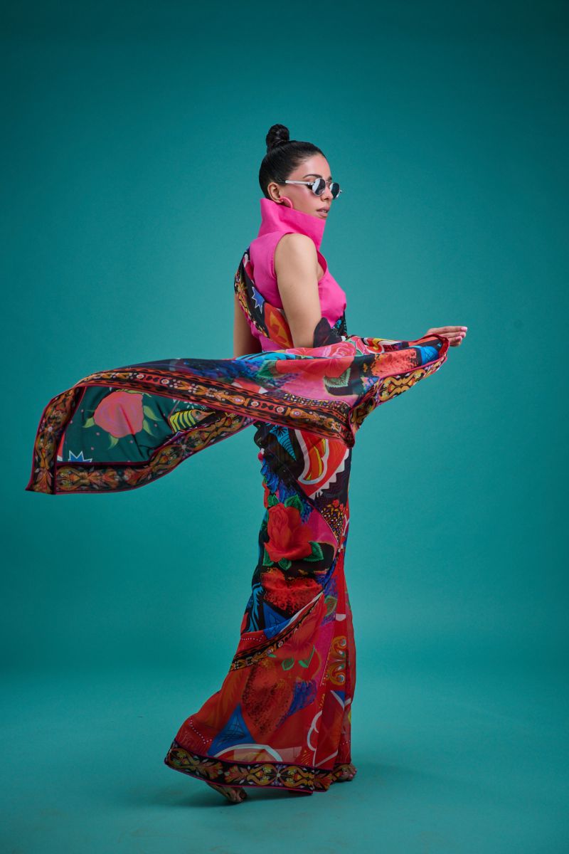 Gulabo - SORAYA SARI - Blended Chiffon - Black & Multi - 1 Piece