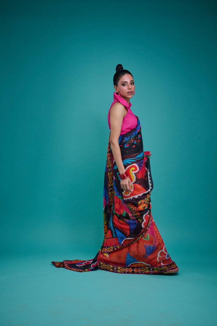 Gulabo - SORAYA SARI - Blended Chiffon - Black & Multi - 1 Piece