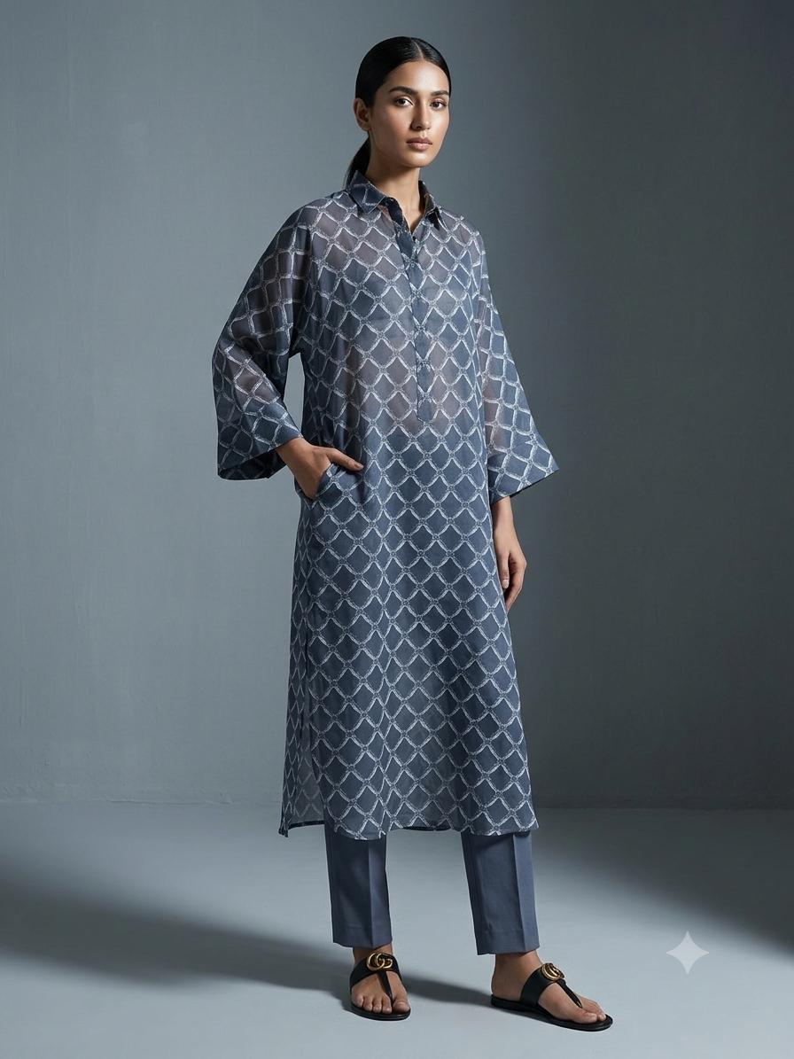 Gulabo - Swiss Lawn & Bosky Aster Suit For Women - Charcoal Grey - 2 Piece