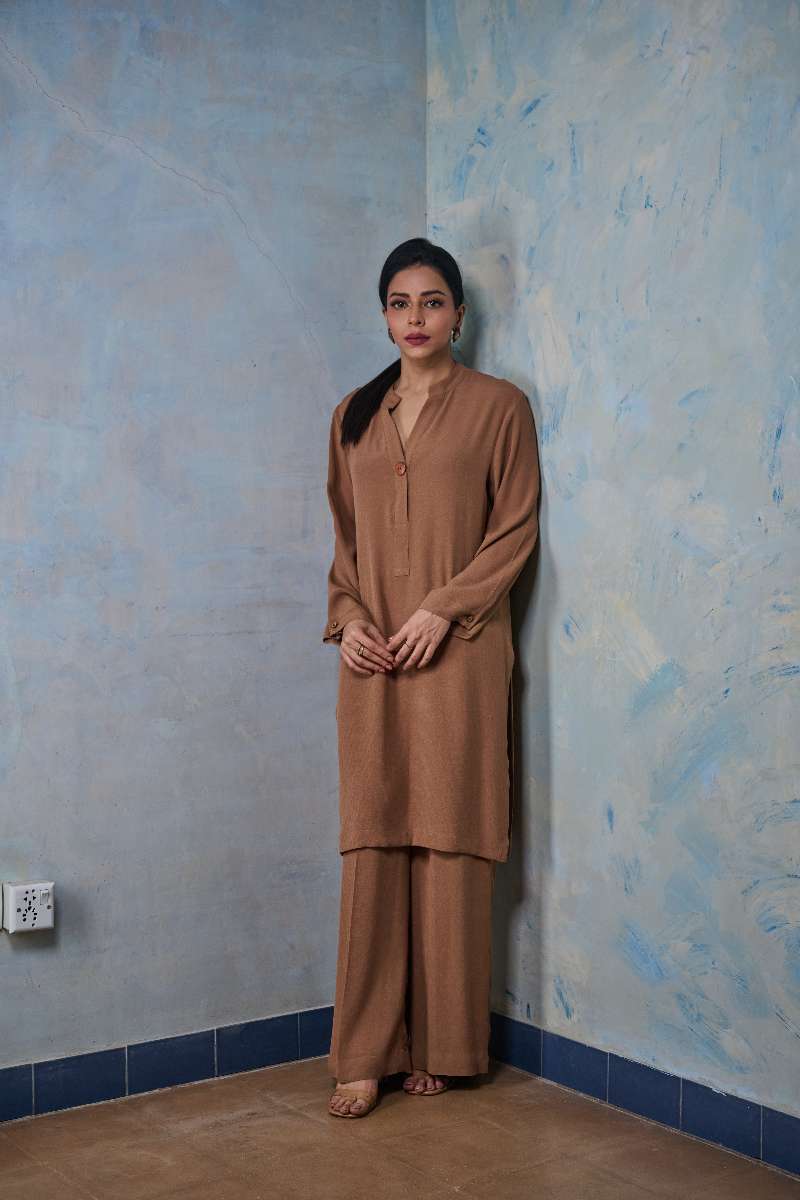Gulabo - Toffee - Blended Heavy Crepe - Coffee Brown - 2 Piece