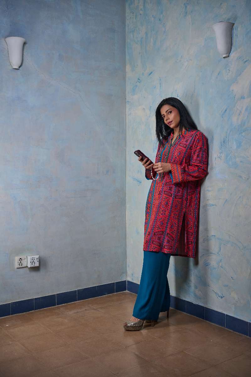 Gulabo - Prism - Blended Heavy Crepe - Red/Blue - 2 Piece