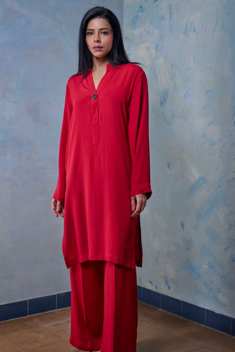 Gulabo - Poppy - Blended Heavy Crepe - Red - 2 Piece