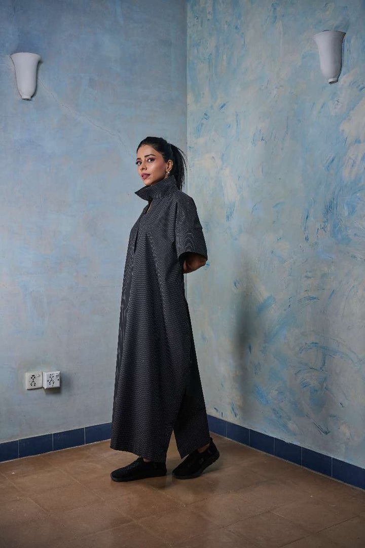 Gulabo - Pinstripe Dress - Pure Egyptian Cotton - Blackish Grey - 1 Piece