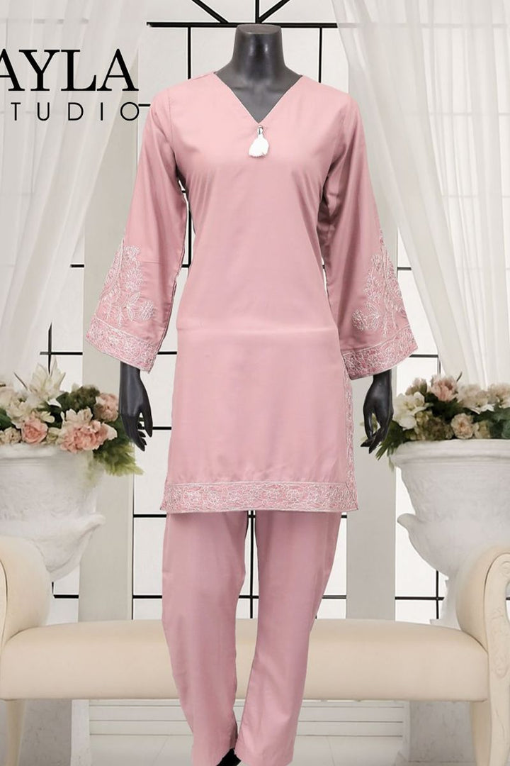 Ayla Studio - 2 pcs solid embroidery - GUL-E-NAZUK - SOFT MUAVE - Wash & Wear