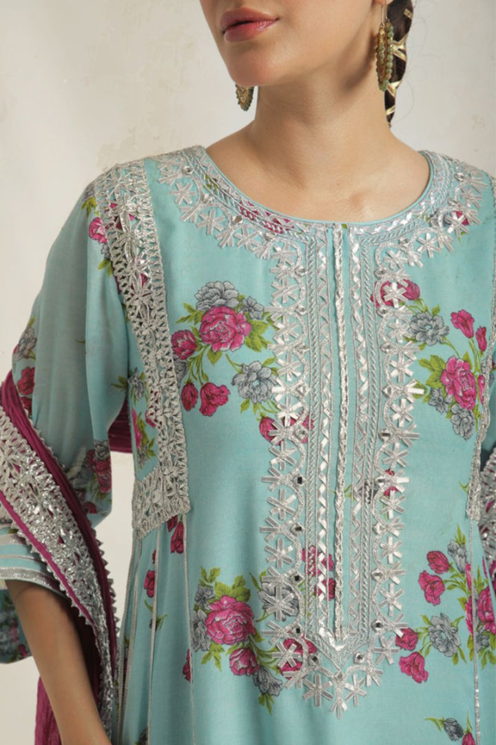Gulenoor - Light Blue Kalidaar - Acrylic Lawn - 2 Piece