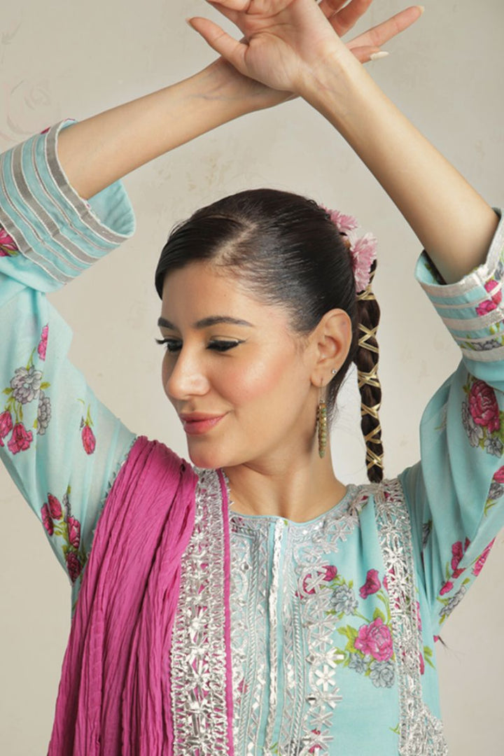 Gulenoor - Light Blue Kalidaar - Acrylic Lawn - 2 Piece