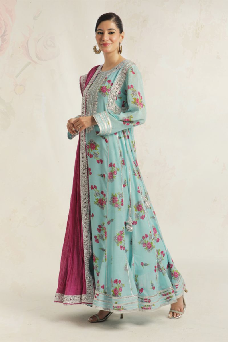 Gulenoor - Light Blue Kalidaar - Acrylic Lawn - 2 Piece