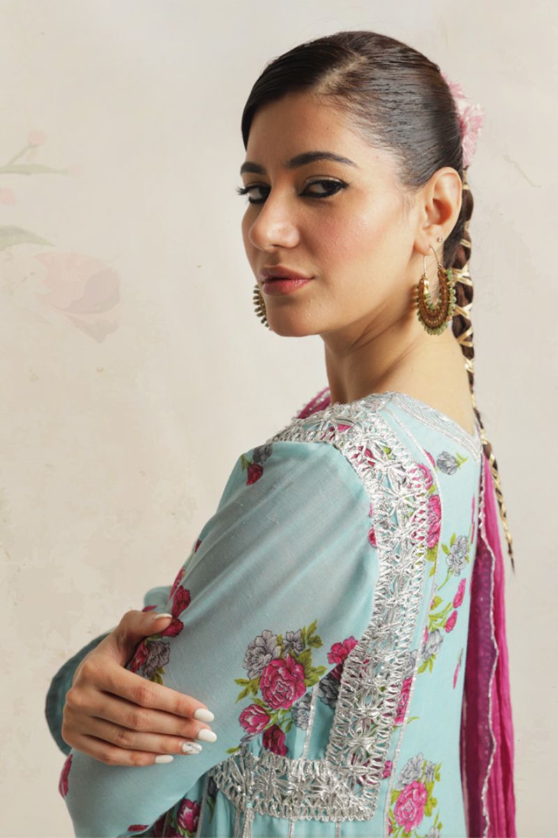 Gulenoor - Light Blue Kalidaar - Acrylic Lawn - 2 Piece