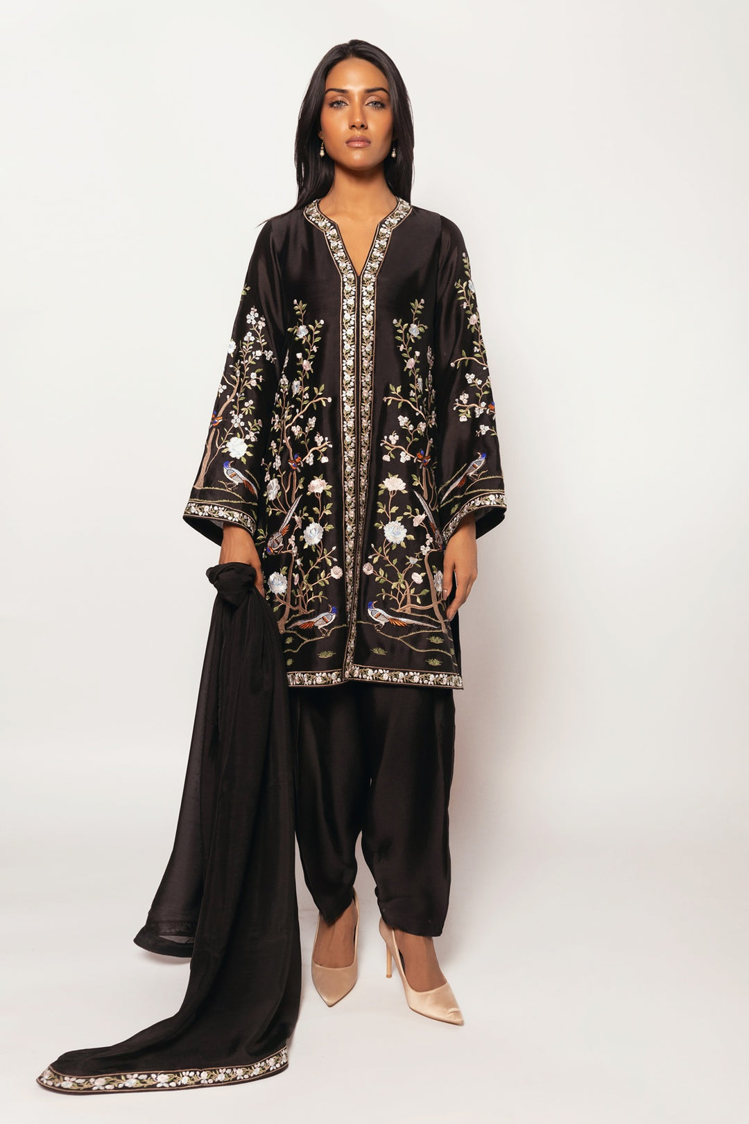 Gulenoor Midnight Birds Tunic Black 3 Piece