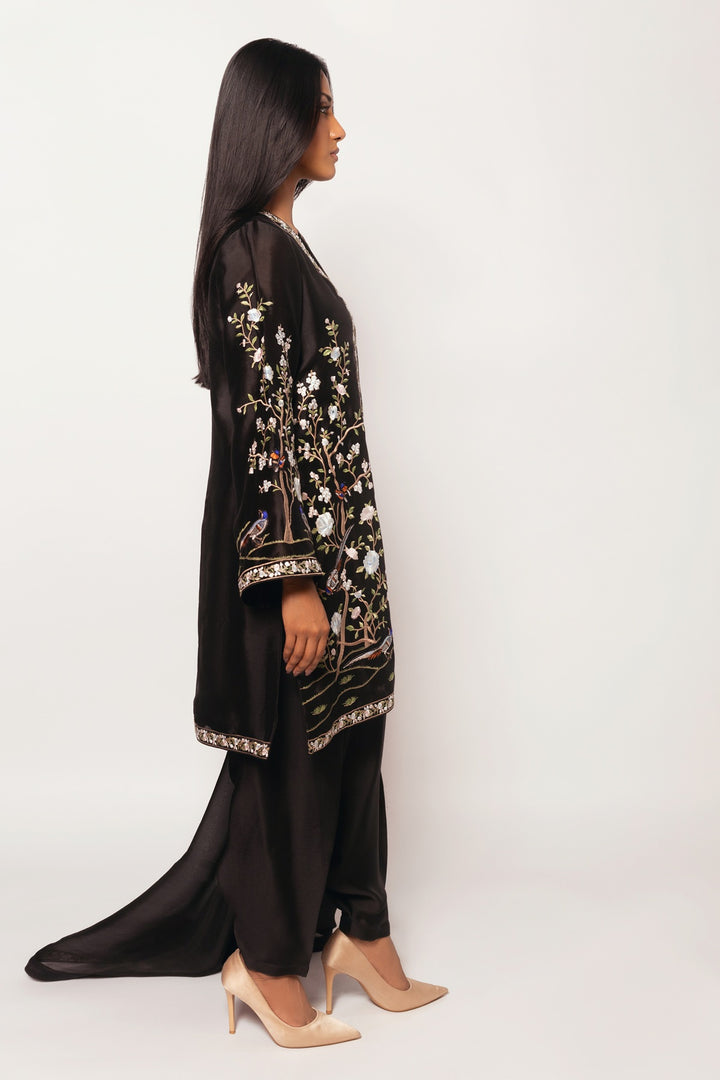 Gulenoor Midnight Birds Tunic Black 3 Piece