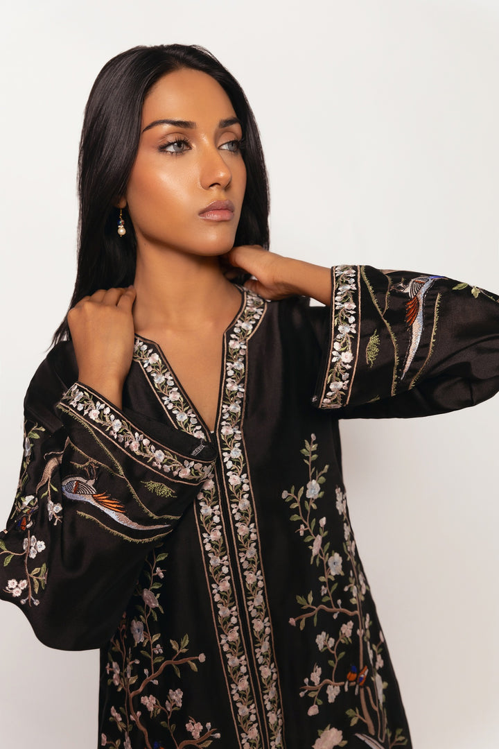 Gulenoor Midnight Birds Tunic Black 3 Piece