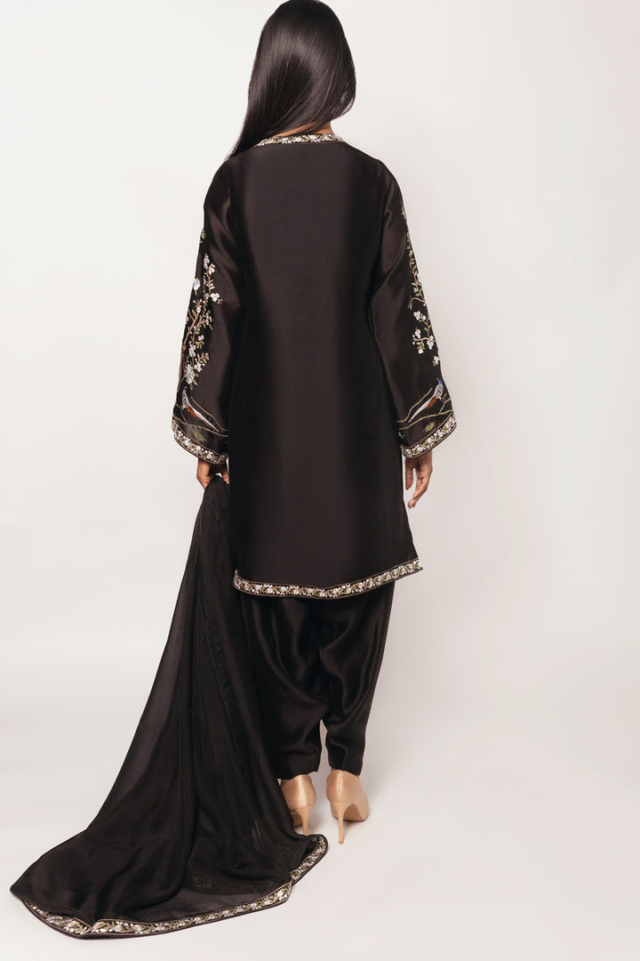 Gulenoor Midnight Birds Tunic Black 3 Piece