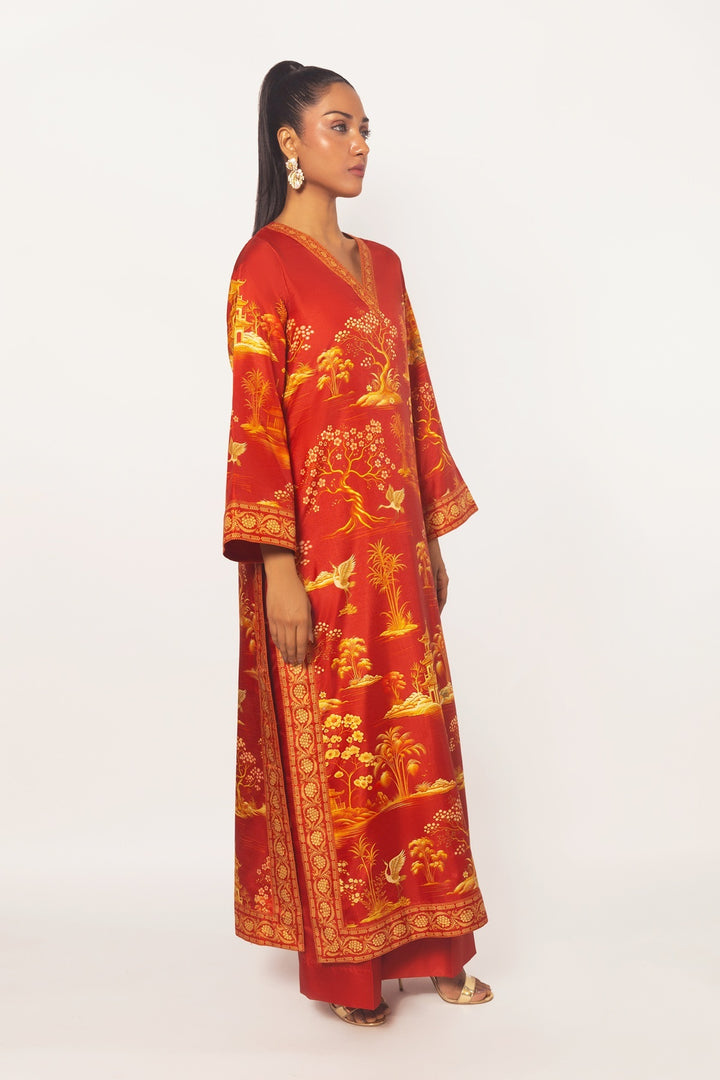 Gulenoor The Imperial Dynasty Kaftan Red 2 Piece