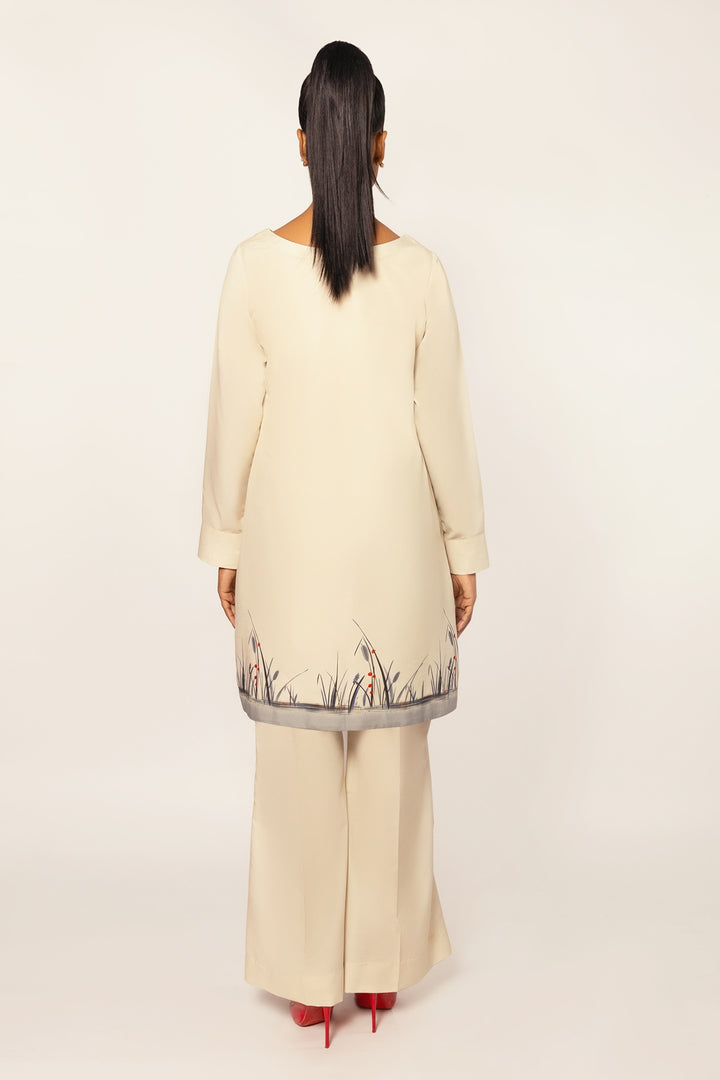 Gulenoor The Red Sun Crane Co-ord set Dull White 2 Piece