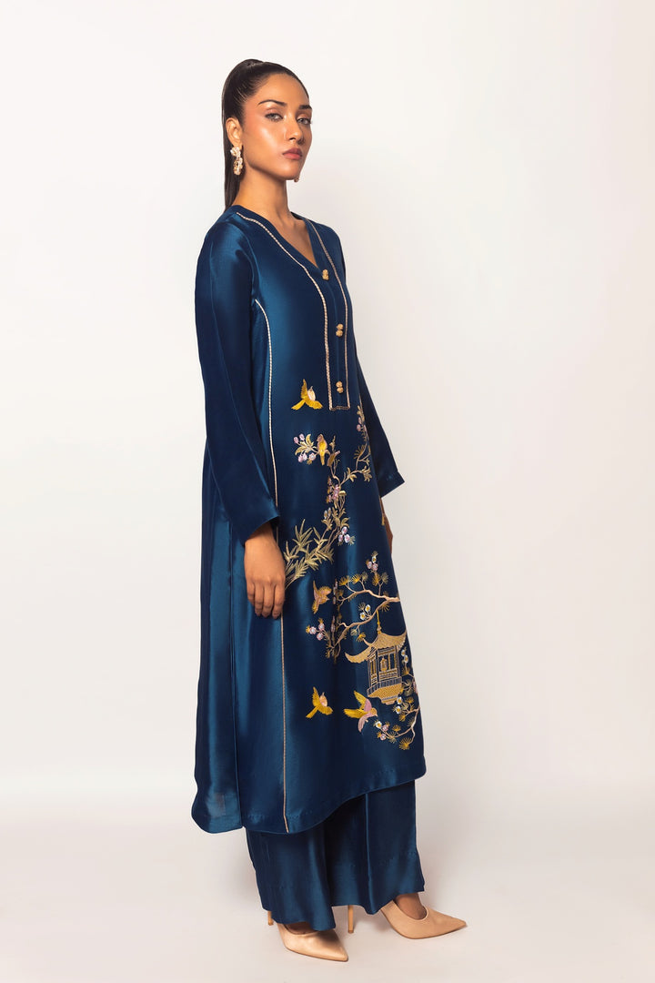 Gulenoor The Teal Pagoda Suit 3 Piece