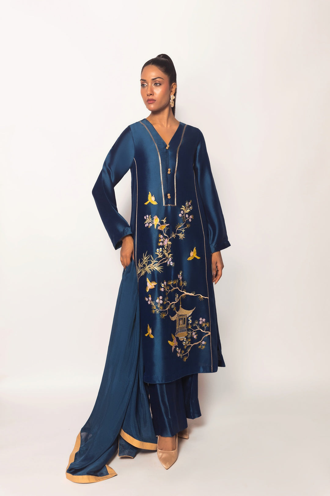 Gulenoor The Teal Pagoda Suit 3 Piece
