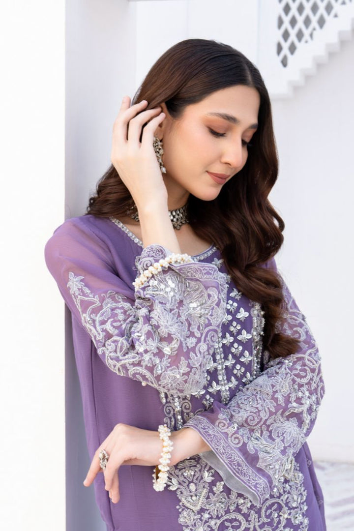Laleen - Gulerukh Lilac Chiffon Suit For Women - Lilac - 3 Piece