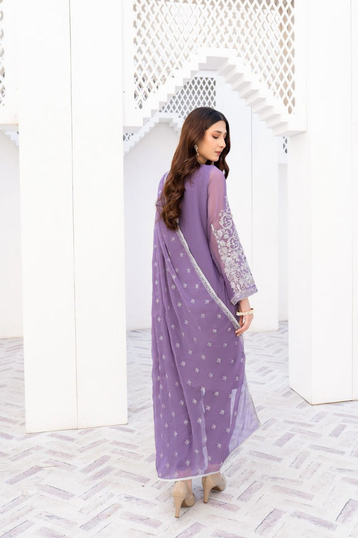 Laleen - Gulerukh Lilac Chiffon Suit For Women - Lilac - 3 Piece