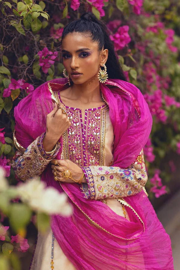 Sanam Chaudhri - Hareer Cotton Net Suit For Women - Pearl Ivory - 3 Piece