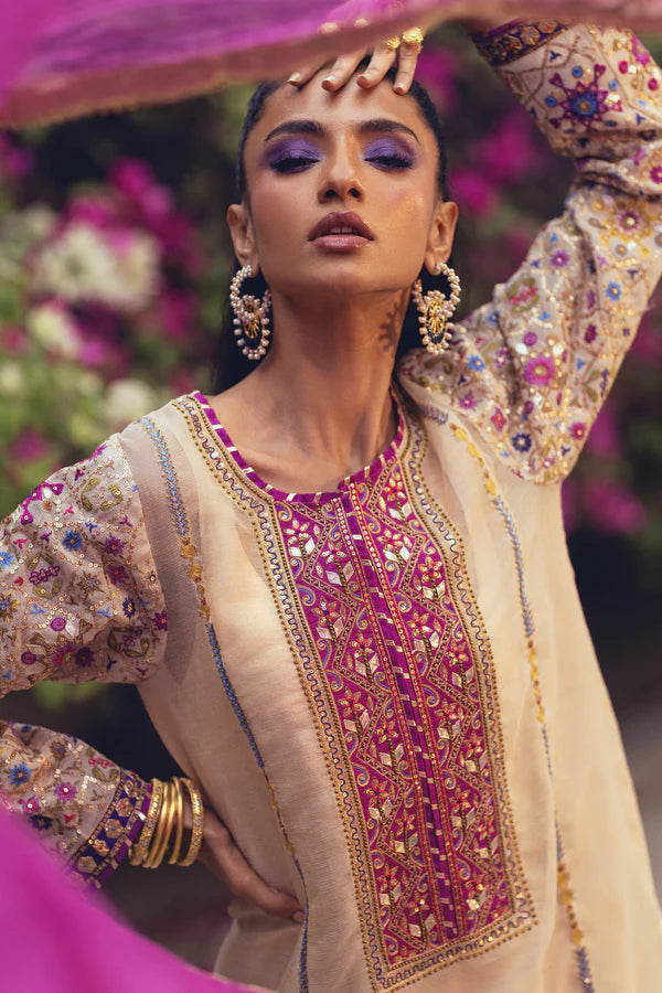 Sanam Chaudhri - Hareer Cotton Net Suit For Women - Pearl Ivory - 3 Piece