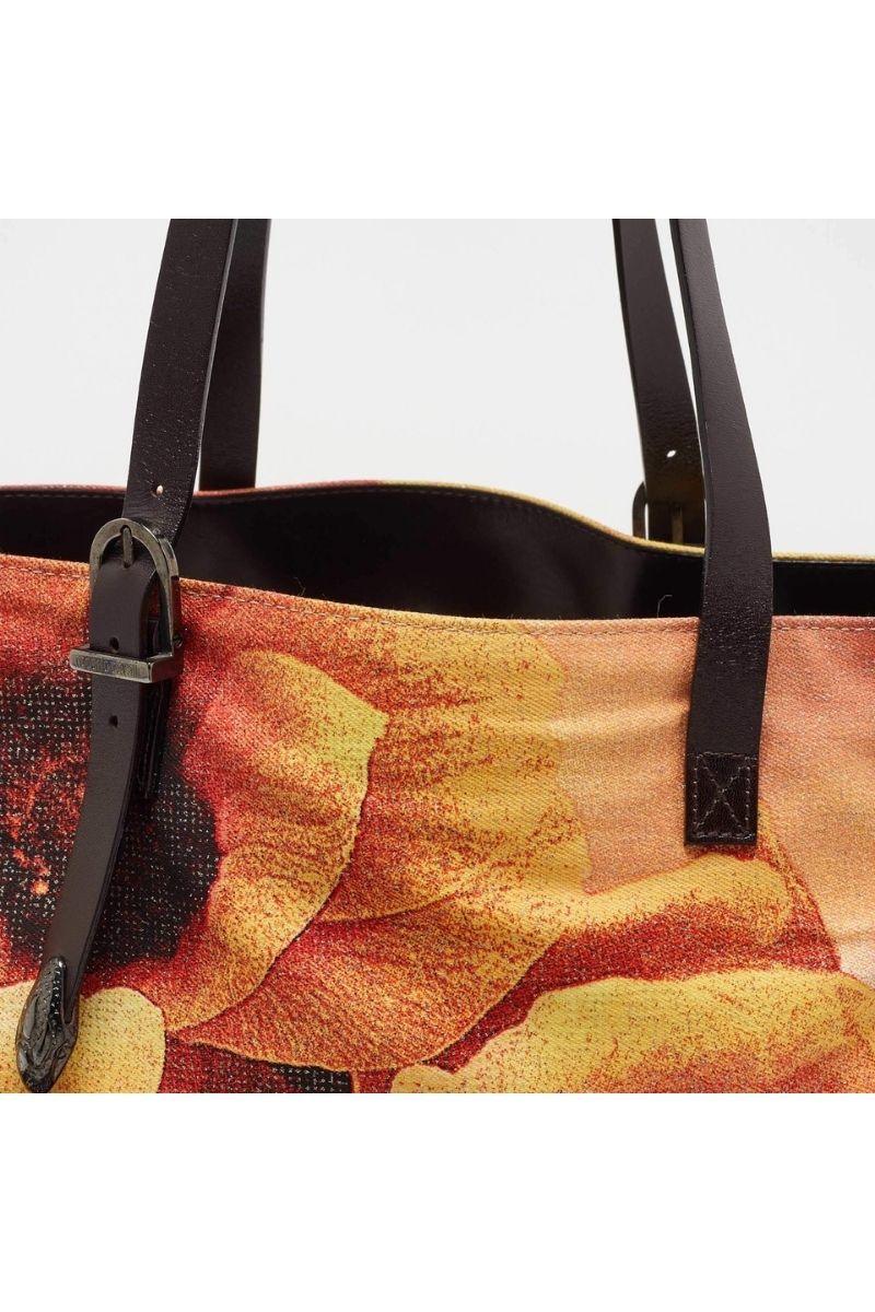 Haute Secret Shoppers - Roberto Cavalli Multicolor Floral Print Shimmer Fabric and Leather Tote