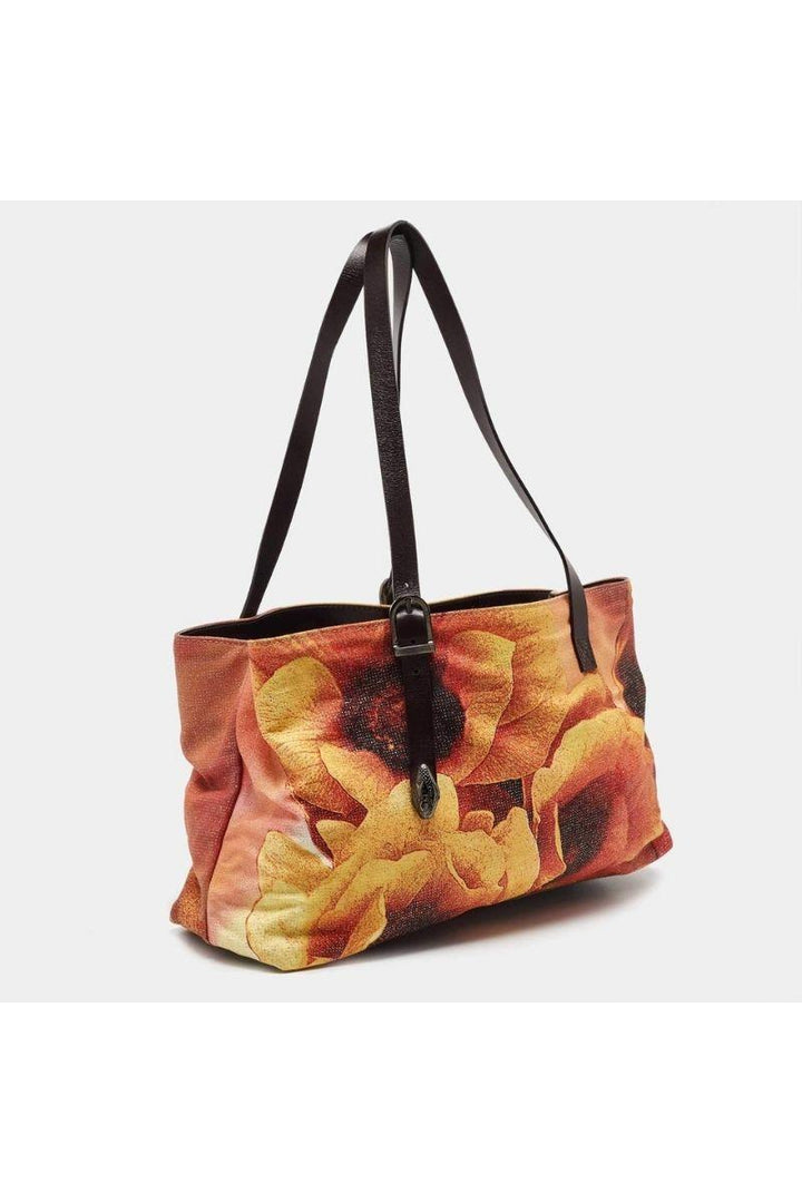 Haute Secret Shoppers - Roberto Cavalli Multicolor Floral Print Shimmer Fabric and Leather Tote